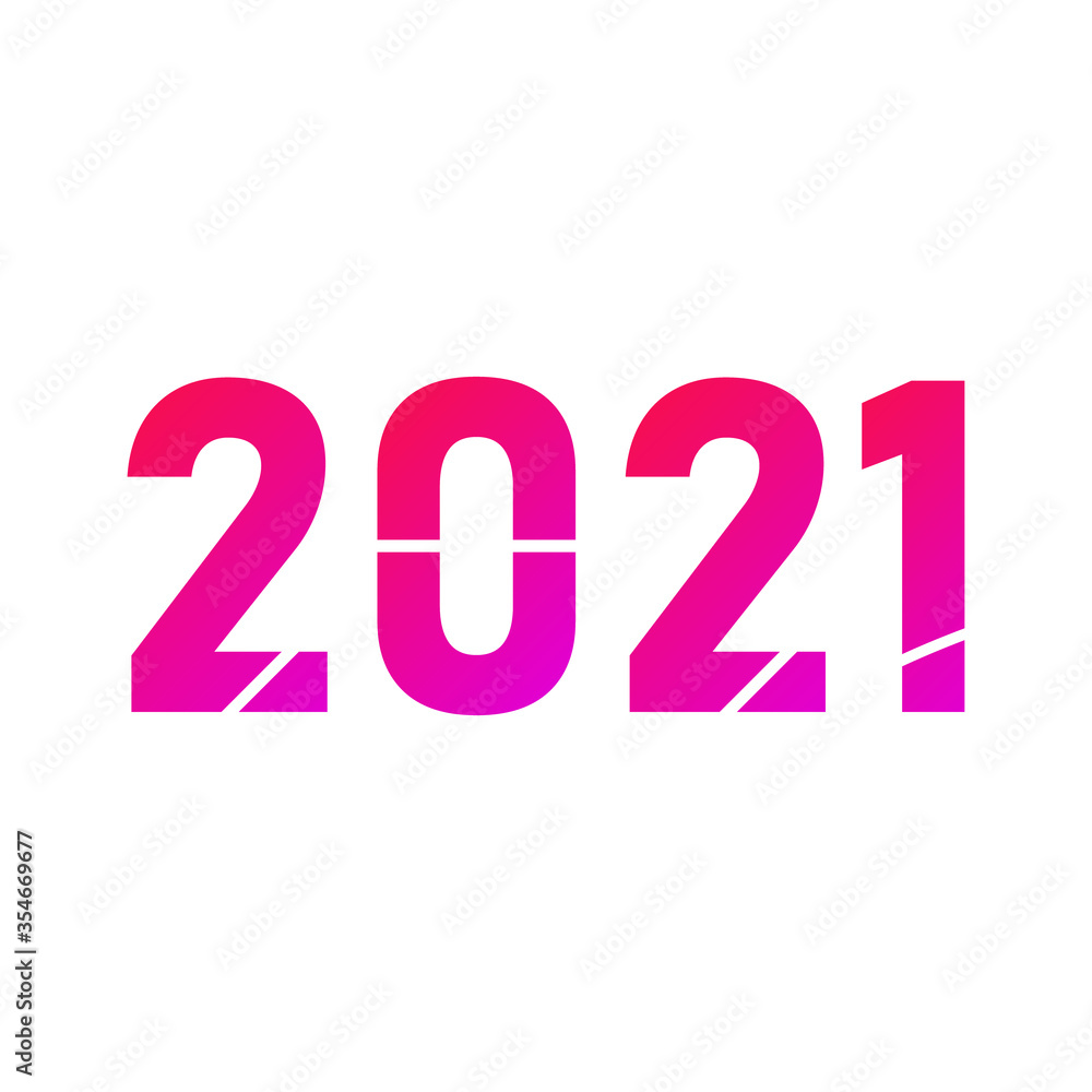 2021 happy new year. number colored pink and purple. vector stock isolated on white background eps10 design