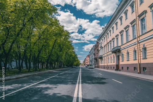 An empty city without people. Street of the historical center of St. Petersburg. Saint-Petersburg. Russia