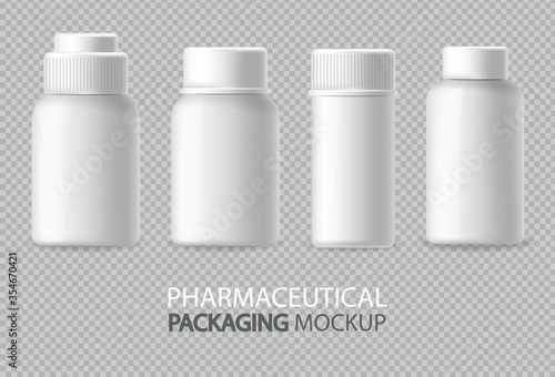 White bottles Vector realistic isolated. Advertise empty container. Cosmetics, Medicine or tooth paste 3d detailed illustrations