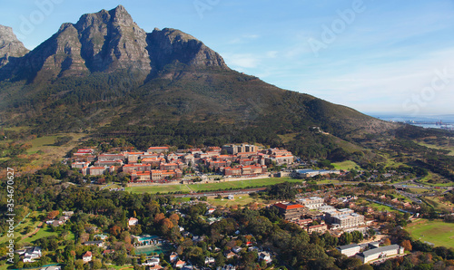 Cape Town, Western Cape / South Africa - 05/19/2011 - Aerial photo of University of Cape Town with Table Mountain in the background