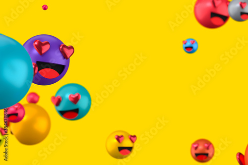 Facebook reactions love emoji 3d render on clear background,social media balloon symbol with like