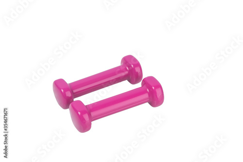 close-up, pink dumbbells for sports, on a white background
