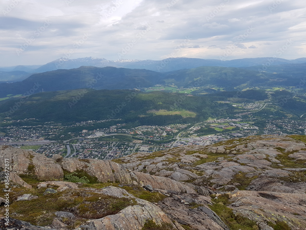 Fototapeta premium beautiful northern city of Mosjøen seen from the øyfjellet mountain in summer