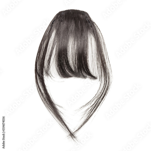 Clip in piece straight natural black synthetic hair fringe extensions, bangs