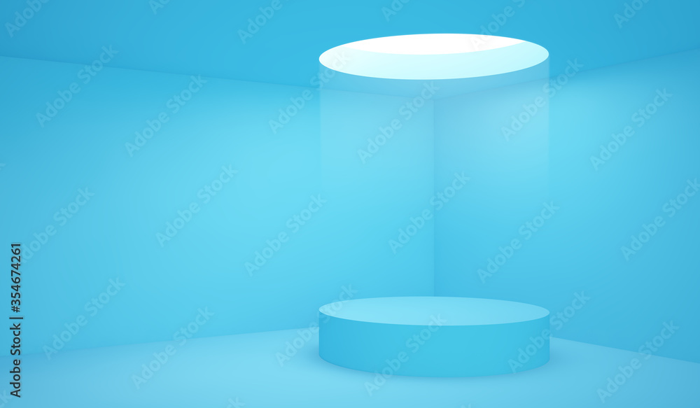 podium on blue minimal interior