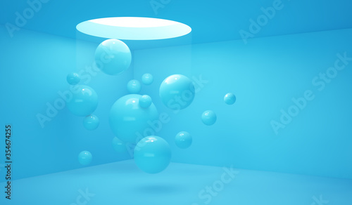 blue spheres on blue minimal abstract interior