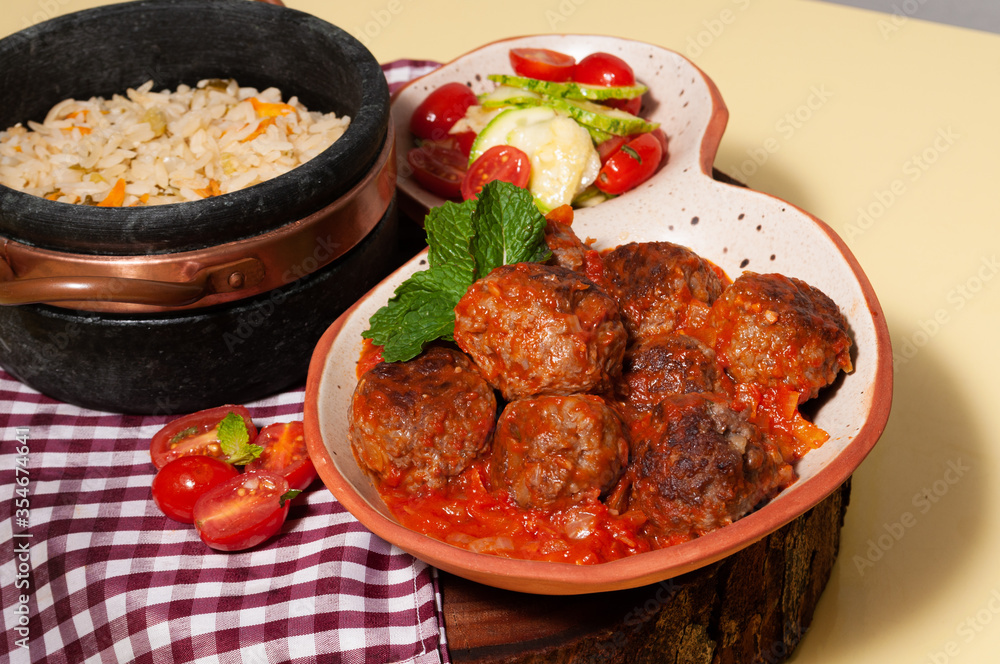delicious meatballs with tomato sauce and salad delicious meatballs with tomato sauce and salad