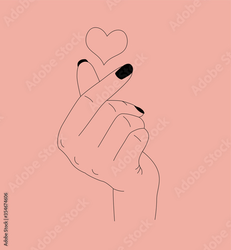 Woman clicking her fingers making a heart icon above over a pink background in a love and romance concept, colored vector illustration