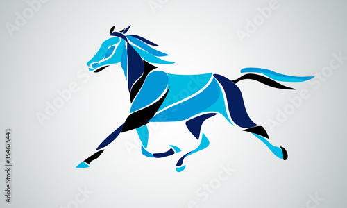 Fotografia, Obraz Horse race. Equestrian sport. Blue silhouette of racing horse