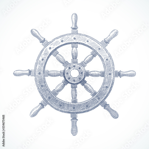 Hand drawn vector illustration - ship steering wheel