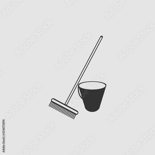 Bucket and rake for the sandboxes icon flat.