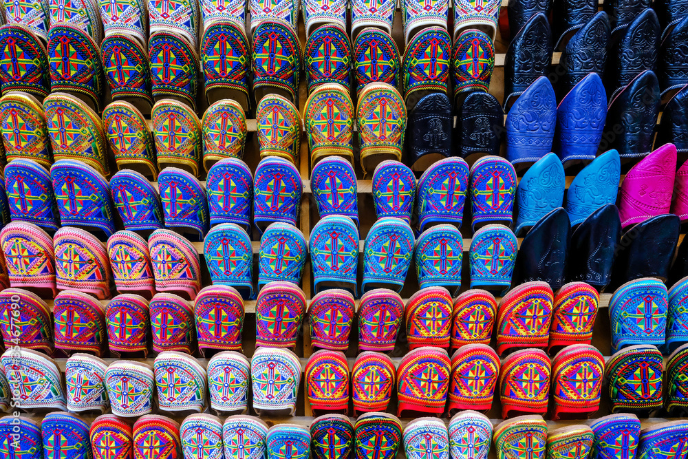 Moroccan slippers at market, Chefchaouen, Morocco