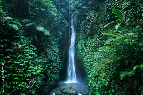 Amazing Leke-Leke waterfall near Ubud in Bali, Indonesia. Secret Bali jungle Waterfall