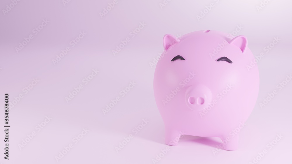 A cute pink piggy bank isolate on pink background. 3D render illustration
