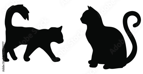 black silhouette of two cats. black cat drawing