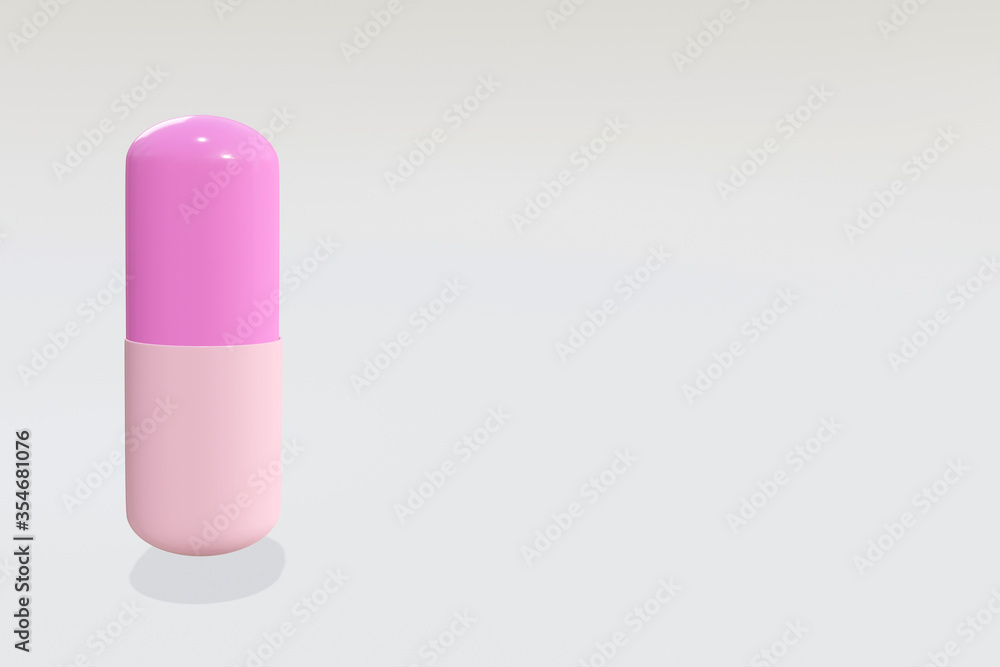 Pill medicine capsules colorful. Pink on blue background.3D Rendering. Pill medicine capsules colorful. Pink on blue background.3D Rendering.
