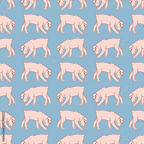 Walking Schnauzer vector repeat pattern. Kawaii dog seamless illustration background