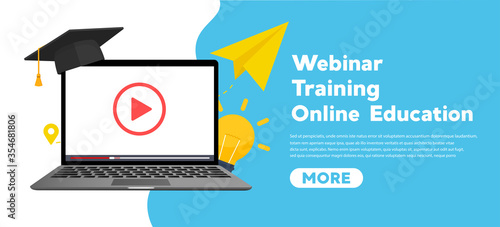 Online education concept banner flat illustration