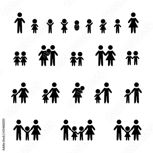 Set icons with the image of a family. Adults and children. Vector.