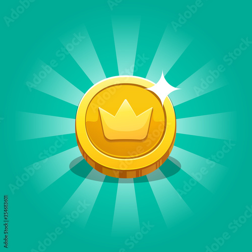 Icon coin for the game interface. Receiving the cartoon treasure. Vector illustration. EPS 10.