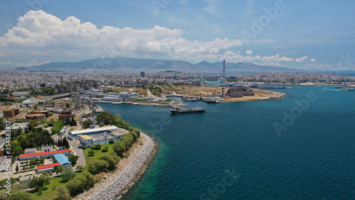 Εκτύπωση καμβά Aerial drone photo of old abandoned fertiliser factory in Piraeus port where tom