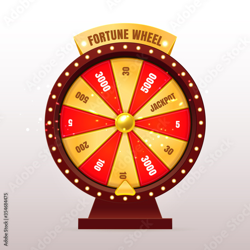 3d realistic Fortune Wheel illustration with 12 gold and red empty sectors. Slots or casino element design. Colorful fortune wheel design. Eps10 vector