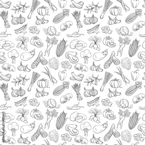 Outline hand drawn vegetable pattern flat style, thin line