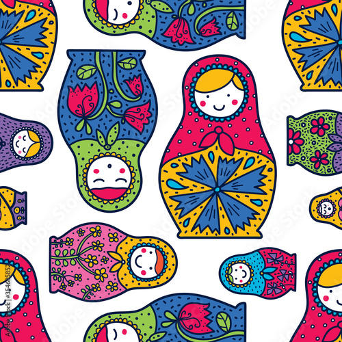 Cute babushka. Seamless pattern.
