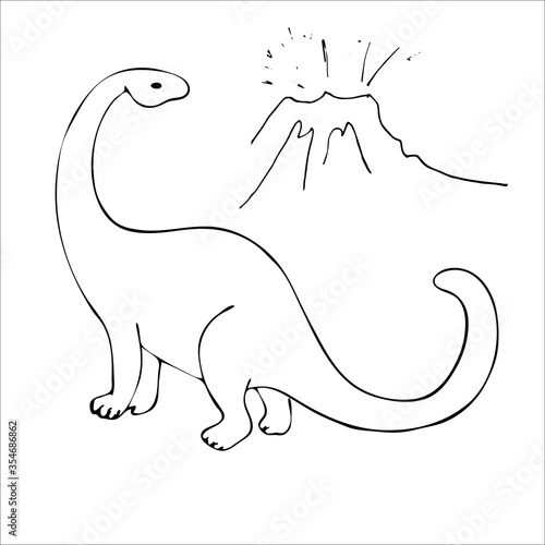 Brontosaurus. Hand drawn vector illustration in Doodle style. Isolated object on a white background. For children s books of colorings  printing on fabric.