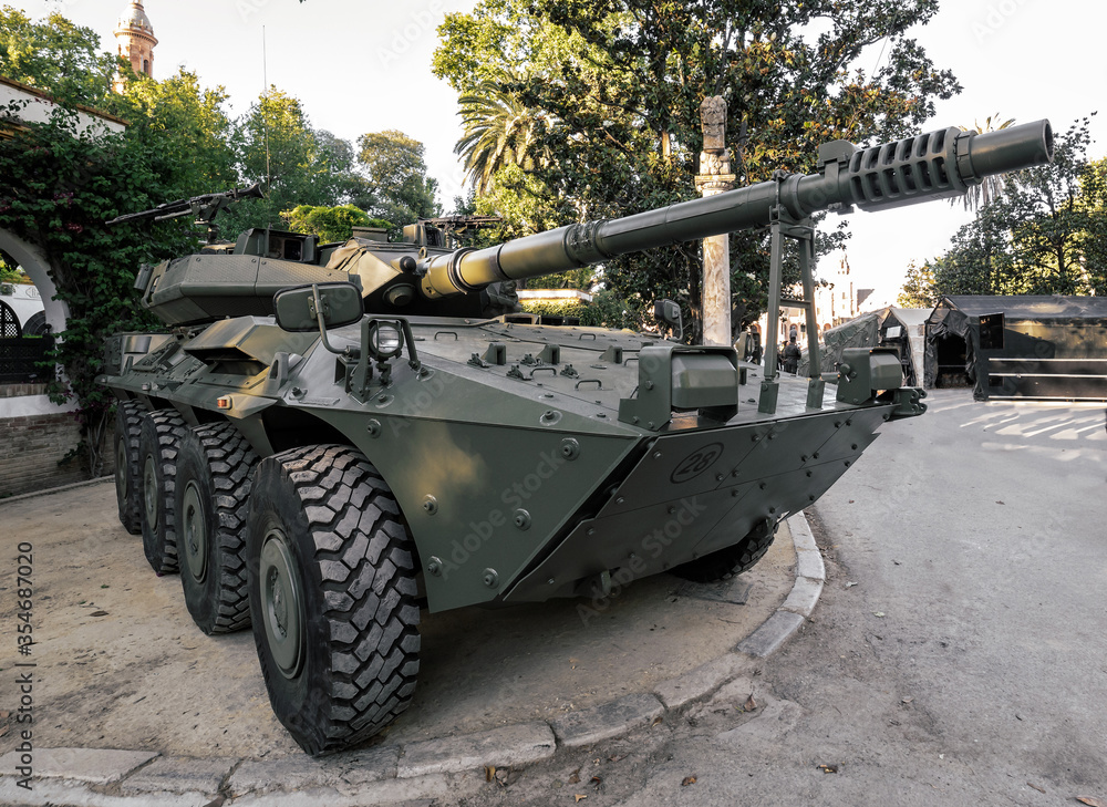 VRC-105 Centauro. Combat and reconnaissance vehicle. Display of military vehicles. Spanish Armed Forces Day.