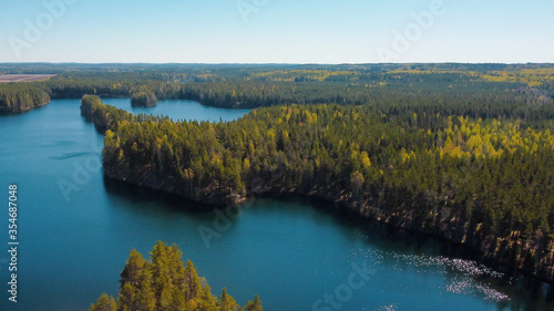 Aerial landscape of finnish lake. Iso-Melkutin lake is located in Loppi. photo