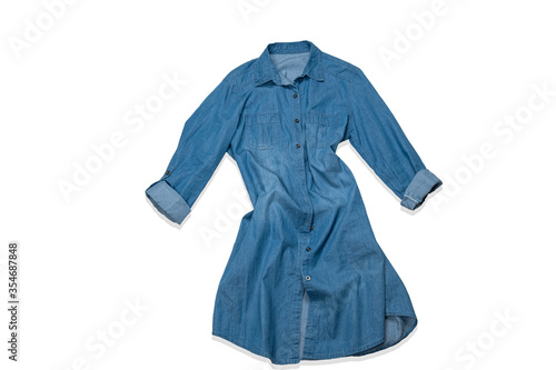 Bild auf Leinwand blue denim dress isolated on a white background,female summer dress blank mock u