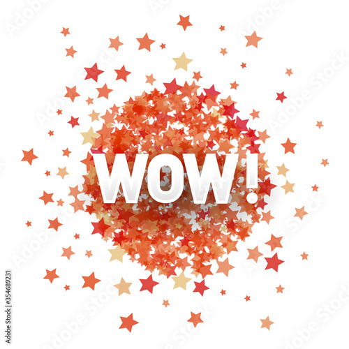 WOW Lettering on Red Transparent Starry Background for Web Banners, Header, Shop, Logo, Logotype, Sign.