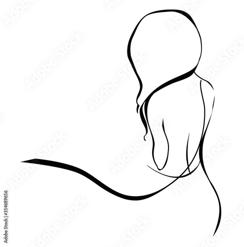 vector illustration silhouette of a slender girl from the back