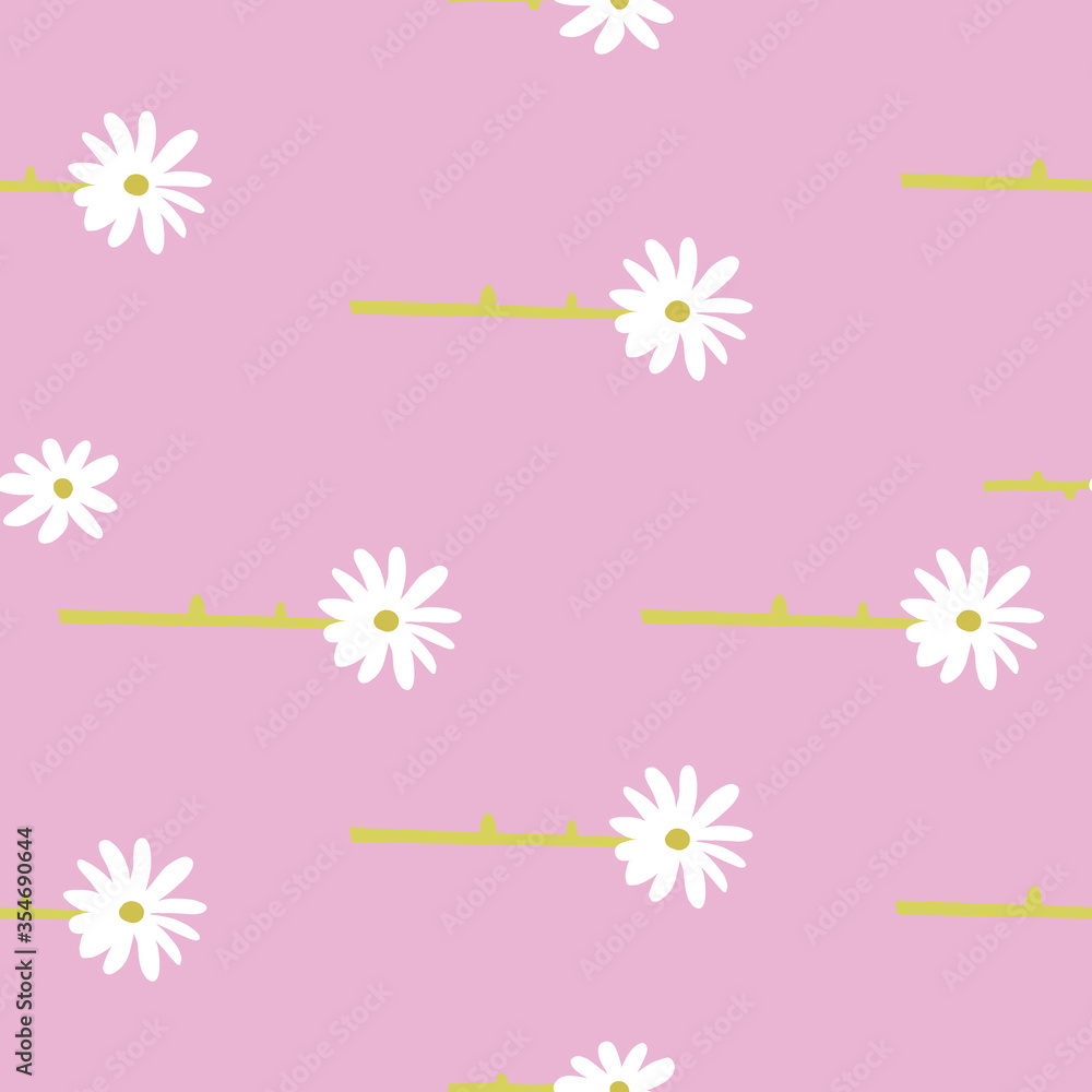 Obraz premium Cute Repeat Daisy Wildflower Pattern with light pink background. Seamless floral pattern. White Daisy. Stylish repeating texture. Repeating texture. 