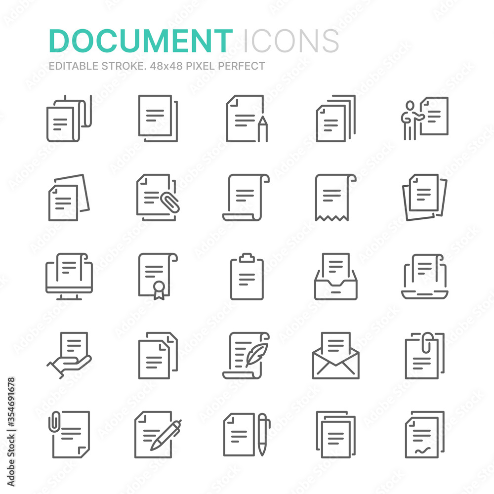 Collection of documents related line icons. 48x48 Pixel Perfect. Editable stroke