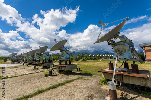 satellite dishes on a background of mountains
badars