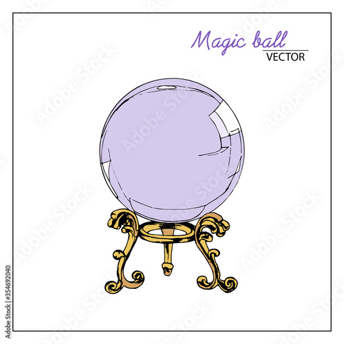 Vector illustration Magic ball. Drawn by hand, black outline on a white background in doodle style. For  books, creating designs, fortune-telling cards, magic salons.