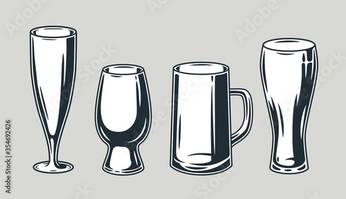 Set of beer mug with foam bar menu