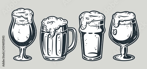 Set of beer mug with foam bar menu