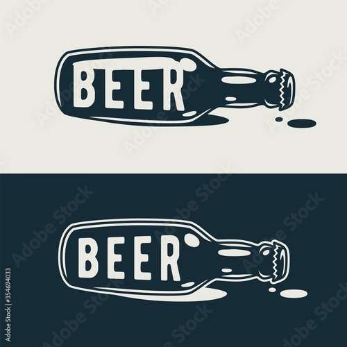 Sihluette of beer bottle with cap and label