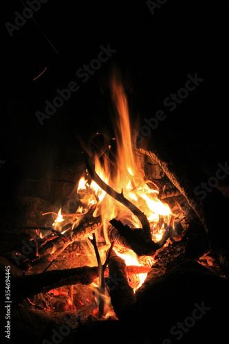 Fire in the fireplace at evening