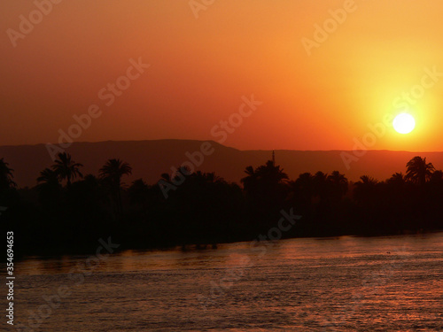 Sunset over the Nile river in Egypt.
