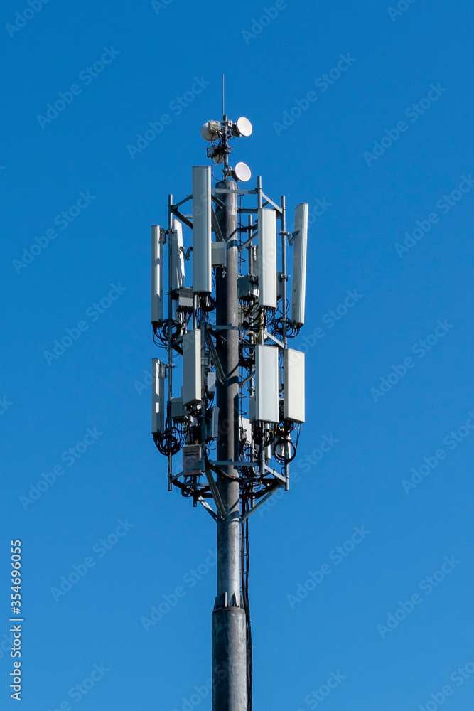 Telecommunication tower of 5G cellular mobile radio antenna. Radio tower. Telecommunication tower of 5G cellular mobile radio antenna. Radio tower.