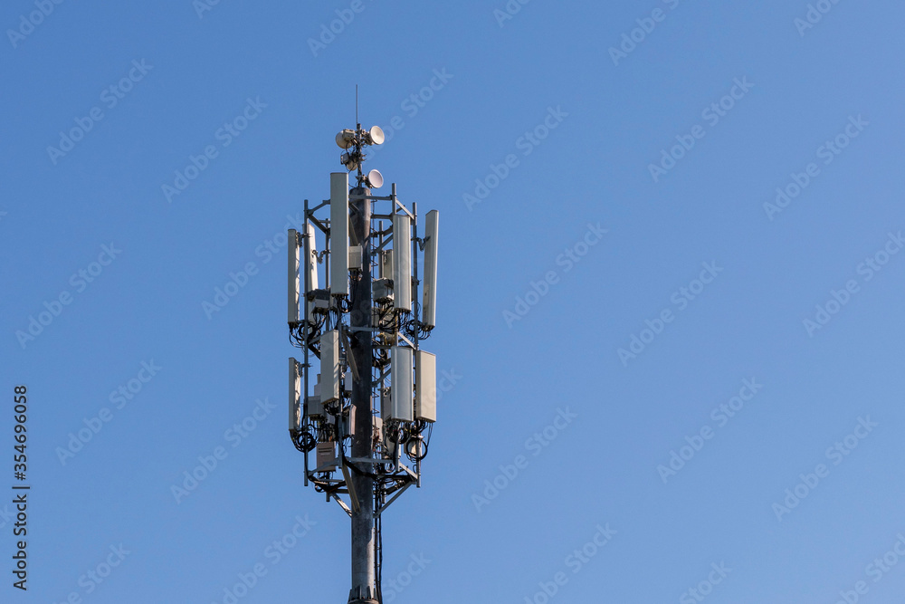 Telecommunication tower of 5G cellular mobile radio antenna. Radio tower.