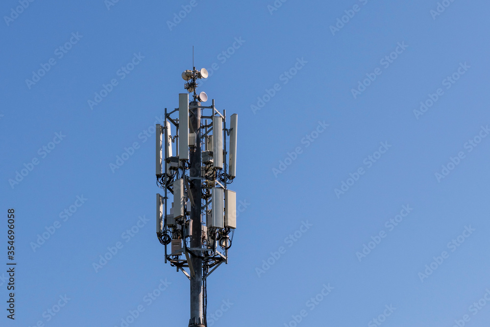 Telecommunication tower of 5G cellular mobile radio antenna. Radio tower. Telecommunication tower of 5G cellular mobile radio antenna. Radio tower.