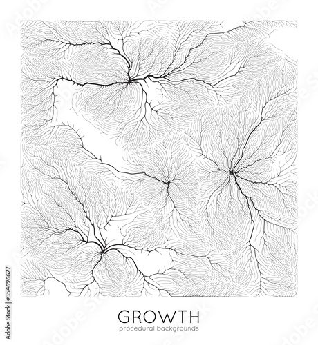 Vector generative branch growth pattern. Square texture. Lichen like organic structure with veins. Monocrome square biological net of vessels.