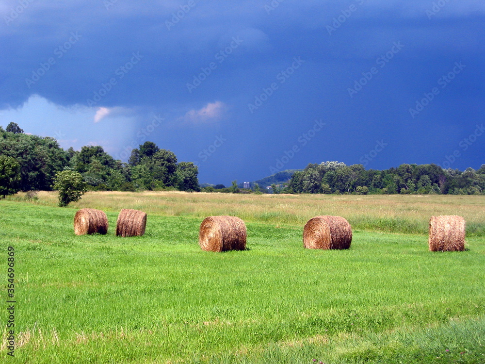 Summer Hay Bales and Thunderstorm in Upstate New York