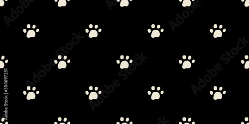Hand drawn black and white cat dog animal paw icon seamless background for textile wallpaper fabric design. Ink drawing cute texture.