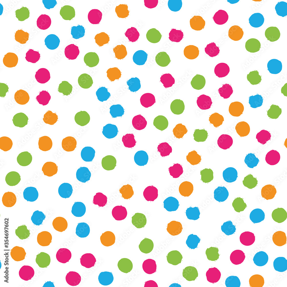 Scattered colorful brush dots. Seamless background pattern. Abstract vector wallpaper